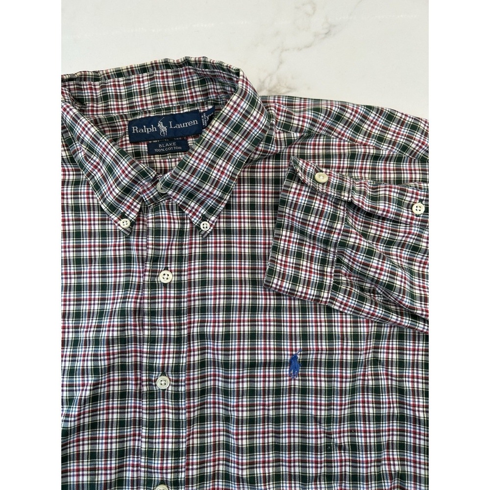 Polo Ralph Lauren Shirt Men's 2XL Green Red Plaid Blake Pony Logo Button Down
